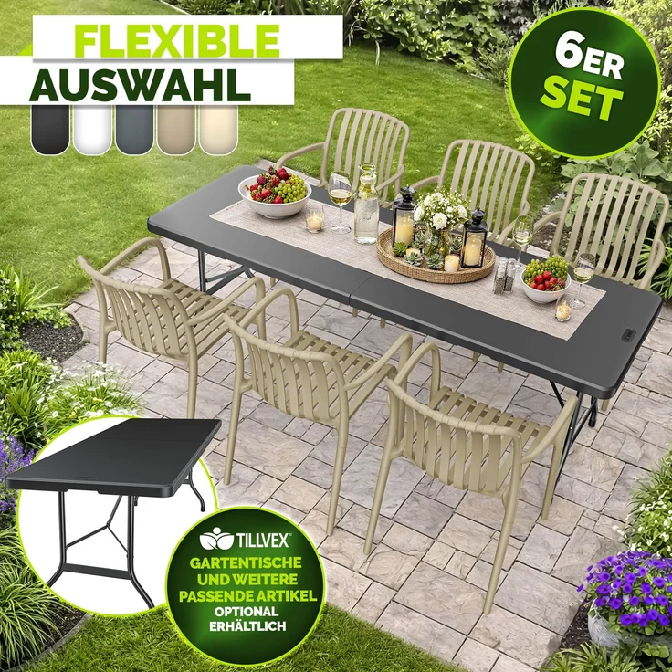 tillvex® Gartenstühle 6er Set Stapelbar Wetterfest mit Armlehne | Outdoor Stühle bis 120kg belastbar | Gartenstühle Outdoor | Terrassenstuhl Gartenmöbel Balkon Garten Terrasse – Bild 8