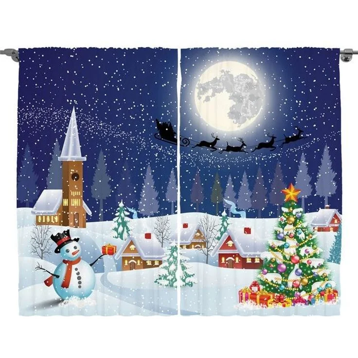 Abakuhaus Gardine Schlafzimmer Kräuselband Vorhang mit Schlaufen und Haken, Weihnachten Winterlandschaft – Bild 2