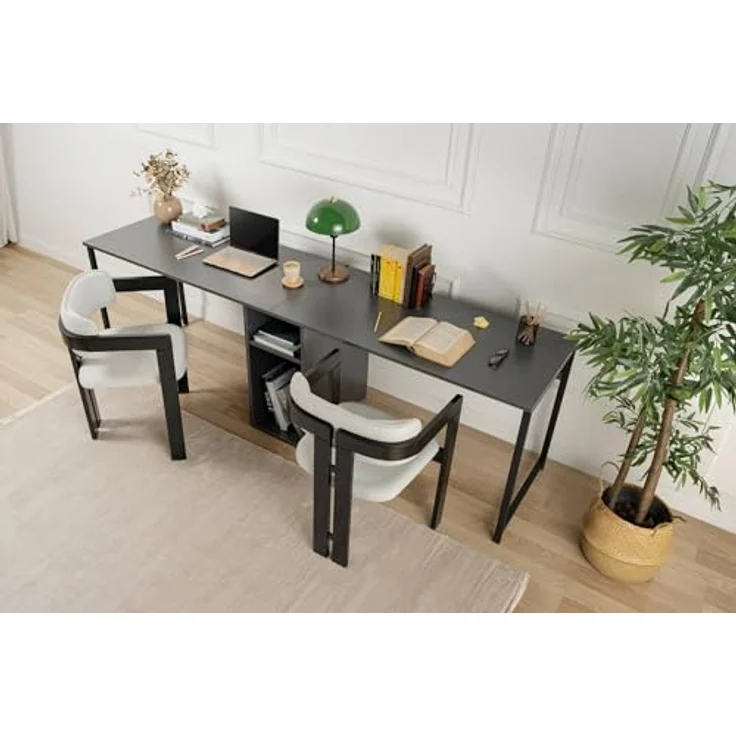 Dmora Schreibtisch Caprioli 240 x 60 x 74 cm Schwarz, EIN Regal, Fach – Bild 6