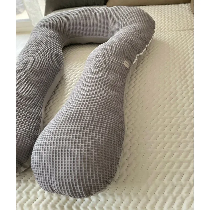 Loolay Stillkissen Schwangerschaftskissen Seitenschläferkissen Stillkissen TYP A 330cm, Attmungsaktive WAFFELPIQUE + GLATT Baumwolle XXXL Lagerungkissen, MUSTER: WAFFEL Grau/ Grau, Stillkissen Kissen für schlafen + Bezug, 100% Europäische Stoffe unf Kl...