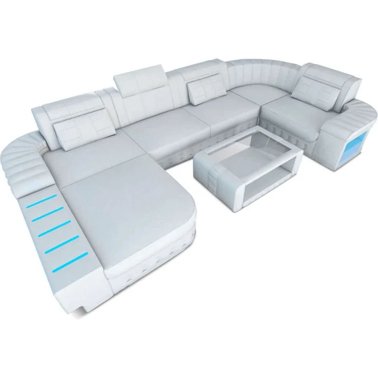 Sofa Dreams - Mini Designer Wohnlandschaft Bellagio Led U-Form - Kunstleder - Weiß - Links – Bild 1