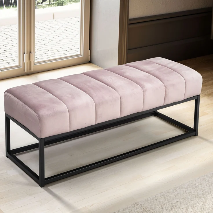 Sitzbank Samt Rosa 108x40x40cm Polsterbank Metallgestell Modern Gesteppt – Bild 1