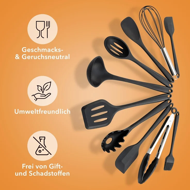 AVANA Kochbesteck-Set Silikon Küchenhelfer Hitzebeständig Kochgeschirr Küchenutensilien (10 Stück), Kochzange, Schneebesen, Spachtel, Backpinsel, Pfannenwender – Bild 7