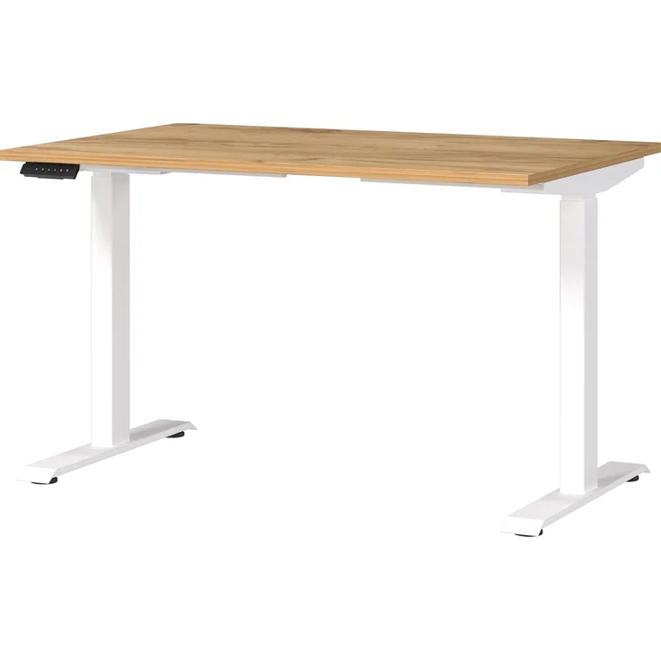 Germania Schreibtisch 7907-242, in Navarra-Eiche-Nb./Weiß, EL. höhenverstellb, 120 x 120 x 80 cm (BxHxT) – Bild 1