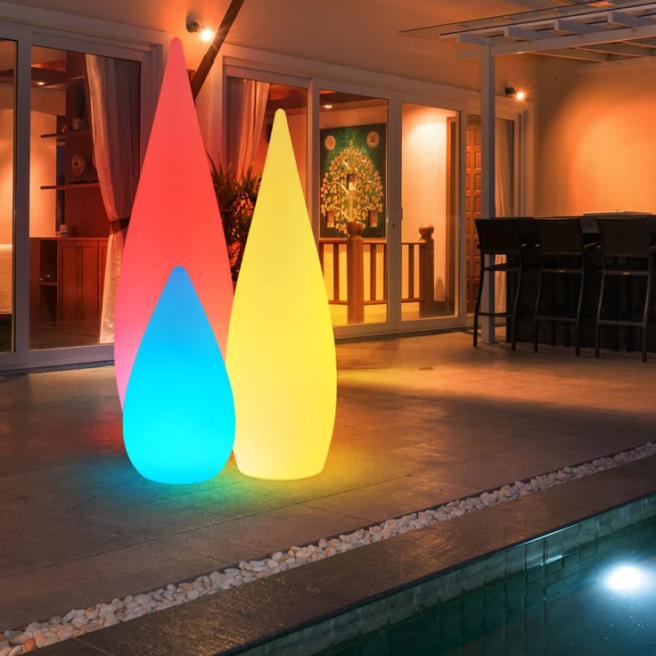 RGB LED Stehleuchte, Tropfen Design, Fernbedienung, H 120 cm – Bild 9