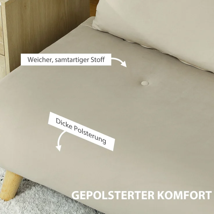 HOMCOM 2-Sitzer Sofa mit Bettfunktion, verstellbare Rückenlehne, bis 250 kg belastbar, Beige, 130 x 78 x 79 cm – Bild 6