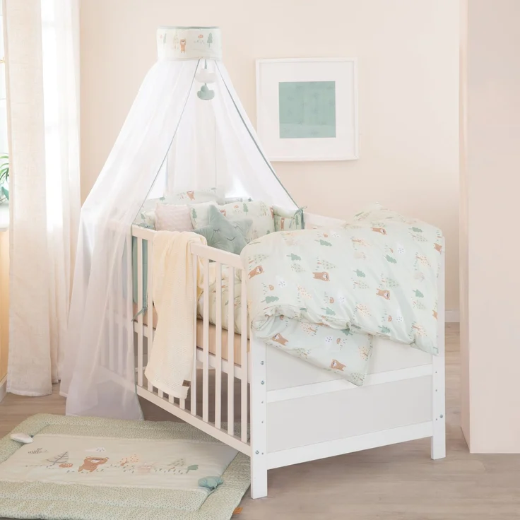 roba Kinderbettgarnitur 'Woodland Buddies' 4-teilig - Himmel, Nestchen & Bettwäsche - Pastellgrün – Bild 2