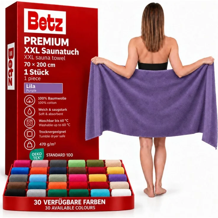 Betz Saunatuch Strandtuch Saunatücher XXL Badetuch Premium Größe 70x200 cm, 100% Baumwolle (1 Stück, 1-St), 100% Baumwolle – Bild 1