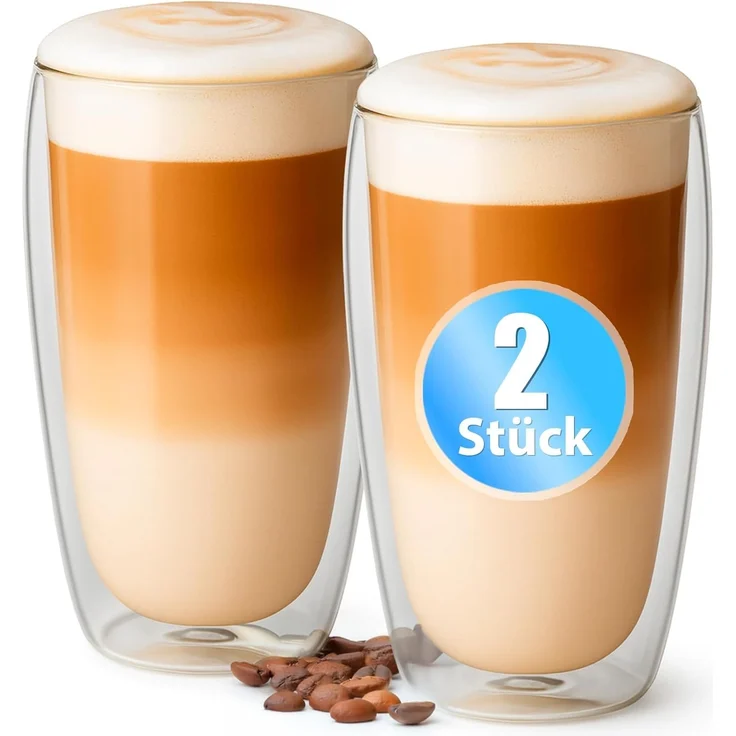 BigDean 2 Stück hohe doppelwandige Latte Macchiato Gläser 350 ml aus Borosilikatglas – Kaffeegläser in Geschenkverpackung
