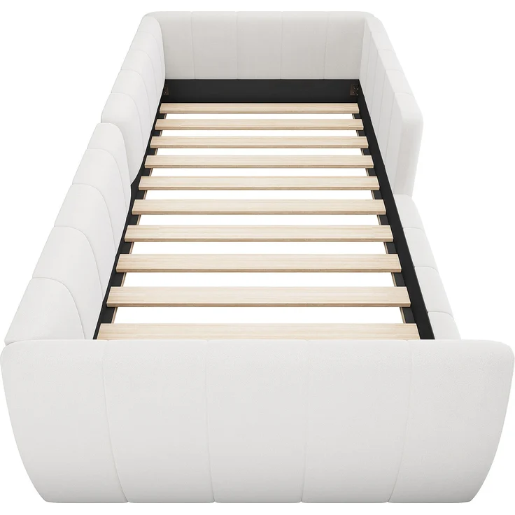 Merax Kinderbett 90 x 200cm Jugendbett, mit Sicherheitsgeländer, samt Beige – Bild 5