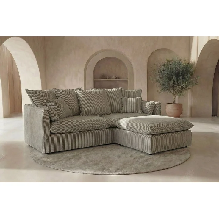 riess-ambiente 3-Sitzer HEAVEN 200cm hellgrau - Cord, Federkern, Polster, abnehmbarer Bezug, Einzelartikel 1 Teile, Großes Hussensofa inkl. Kissen - ideal für große Wohnzimmer & Familien – Bild 3