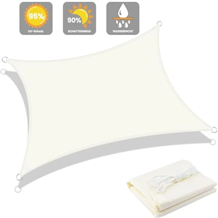 LOVE STORY Sonnensegel Wasserdicht 2x3 m Rechteckig PES Polyester Sonnenschutz Windschutz Balkon Terrasse 95% UV-Schut,für Balkon Garten,Cremeweiß – Bild 3
