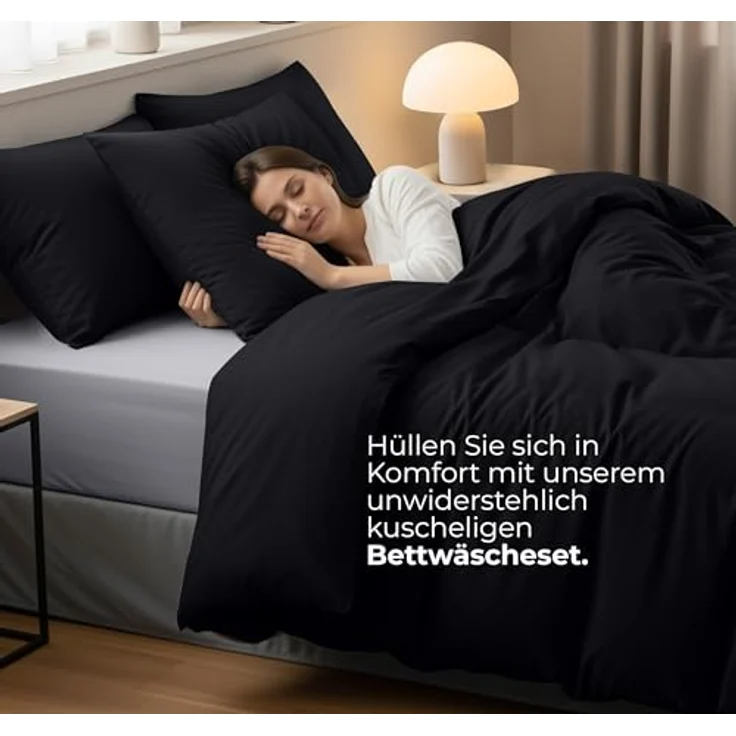 Utopia Bedding Bettwäsche 200x200 Set - Mikrofaser Bettbezug 200x200 cm + 2 Kissenbezüge 80x80 cm - Schwarz – Bild 4