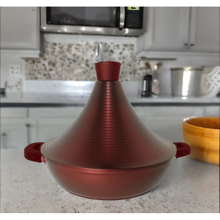 Aluguss Tajine Tagine Ø28cm Induktion Silikongriffe Gartopf Dampfgarer Bräte Burgundy – Bild 4