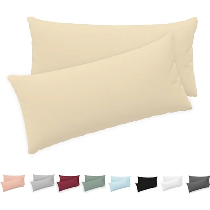 Twinzen® Kissenbezug 40x80 (2er-Set) - 100% Jersey Baumwolle 150 GSM Kissenbezüge - Beige - Für Kissenbezüge 40x80 cm - Kissenhülle - Kissenbezug mit Reißverschluss - Oeko-Tex Zertifiziert – Bild 2