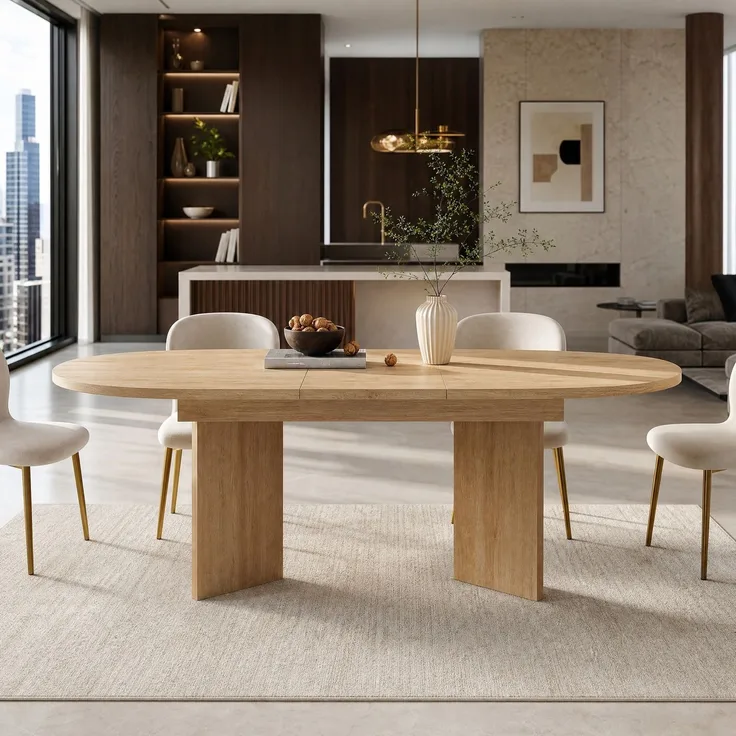 Esstisch, MDF ausziehbar mit abgerundeten Ecken, 120/160x80 cm, Eiche