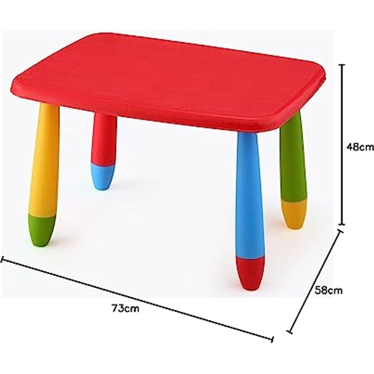 Aranaz Kindertisch, rechteckig, rot, multifunktional, modernes Design, 72,5 x 57 x 47 cm, aus Kunststoff, robust, für Garten oder Terrasse – Bild 5