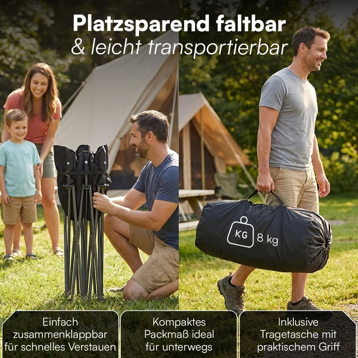 STEELSØN 'Hoggar' Campingbank für 2 Personen, schwarz, XXL Klappstuhl, bis 320 kg, gepolsterte Campingbank mit 2 Seitentaschen – Bild 6