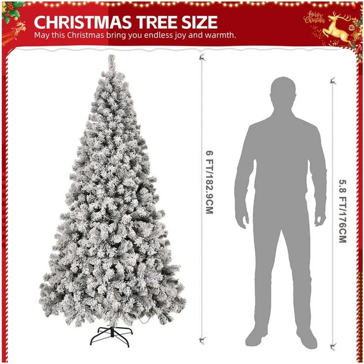 LALAHO Künstlicher Weihnachtsbaum Künstlicher Tannenbaum mit LED Beleuchtung, Schnee, 180cm mit 750 Zweige, 100 LEDs mit 8 Modi, für Weihnachtsdeko – Bild 2