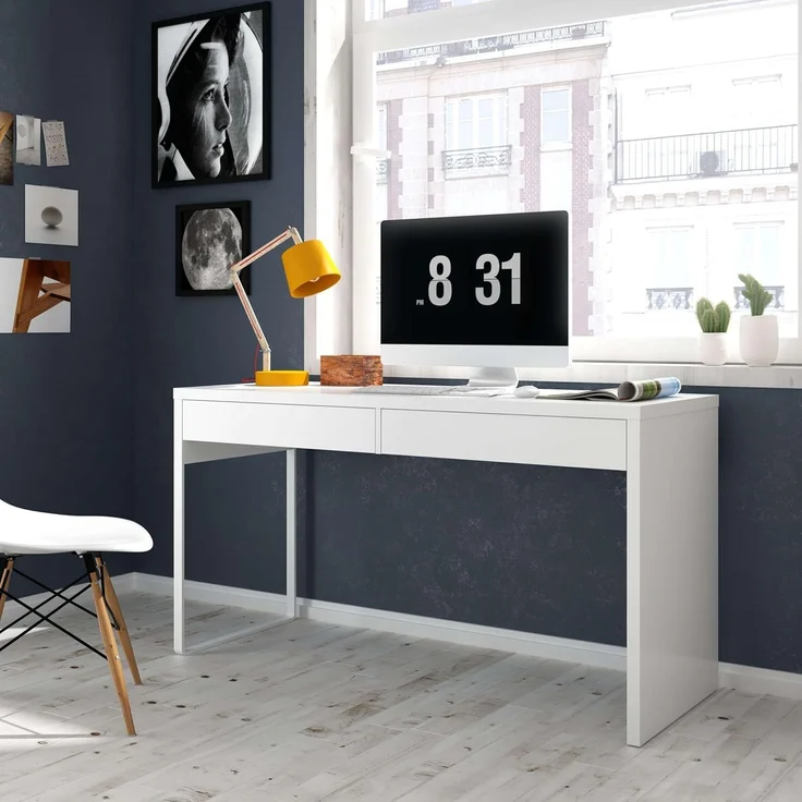 Habitdesign Touch, Schreibtisch mit 2 Schubladen, Bürotisch, Kanzleitisch, Weiß, Maße: 138 cm (B) x 50 cm (T) x 75 cm (H). – Bild 2
