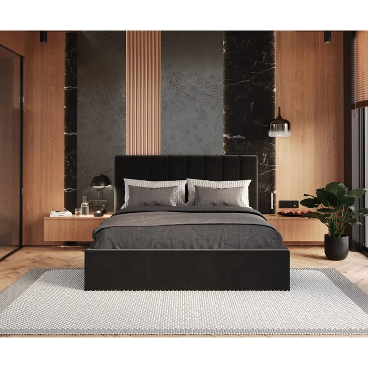 FDM Polsterbett Bettgestell Bettrahmen 120x200, 140x200, 160x200, 180x200cm (MADE IN EU - mit hochwertigem Velours Bezug Trinity, Bettrahmen, Bett, Optional mit Matratze bestellbar, mit großen gepolsterten Kopfteil, mit Bettkasten zum aufklappen), Meta...