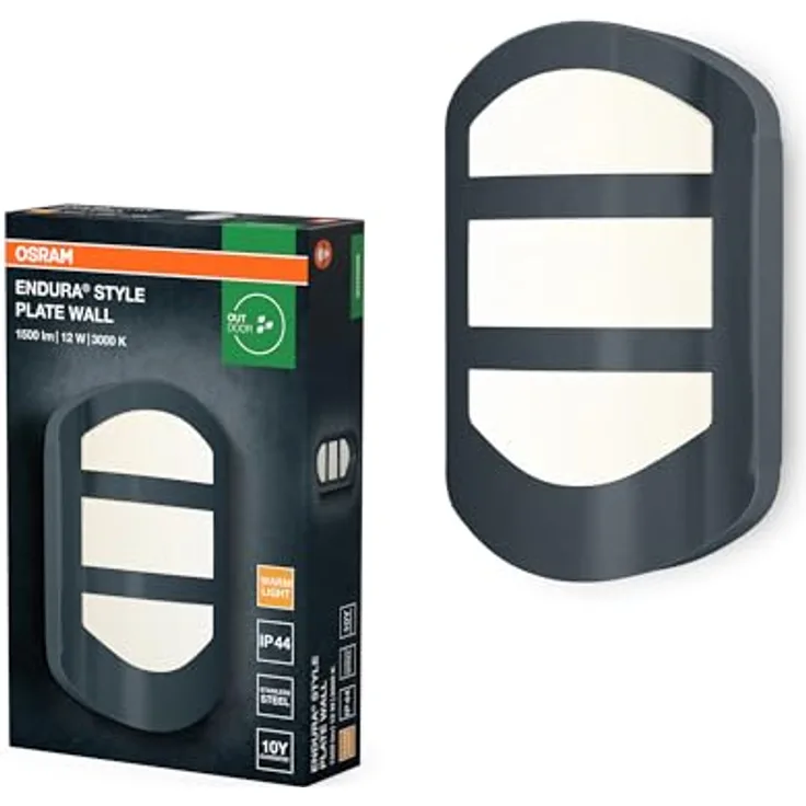 Osram ENDURA Style Plate Wall, Außenwandleuchte Dunkelgrau Edelstahl, 12W, 600lm, 3000K, IP44