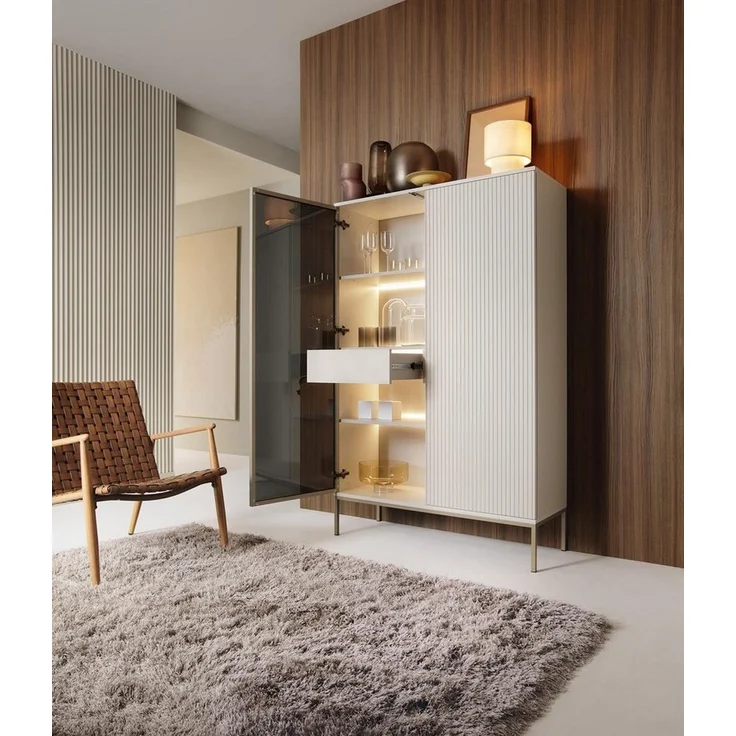 Compleo Vitrine LINO Standvitrine mit Schublade, Fronten gefräst, Modern Wohnzimmer – Bild 2