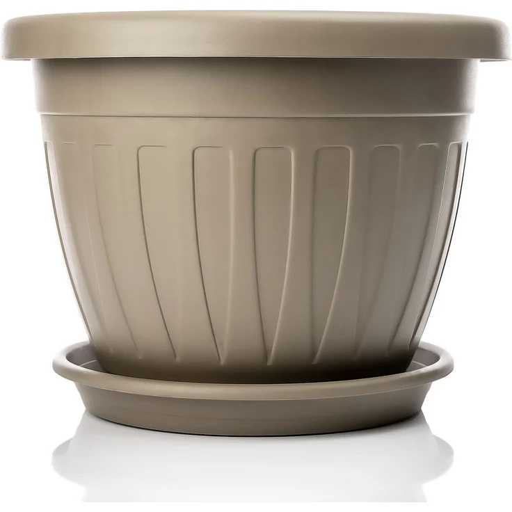 BigDean 3x Blumentopf mit Untersetzer rund ø40xH31 cm Mokka/braun - wetterfester Pflanzkübel - Wasserablauf UV-beständig aus bruchsicherem Kunststoff - Innen + Außen geeignet - Made in Europe – Bild 2