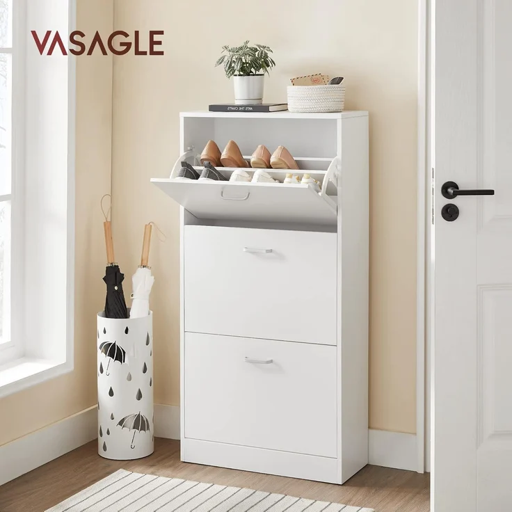 Vasagle Schuhschrank mit 3 Klappen Schuhregal mit 3 Ebenen 60 x 24 x 120 cm (L x B x H) Weiß von Songmics LBC03WT – Bild 1
