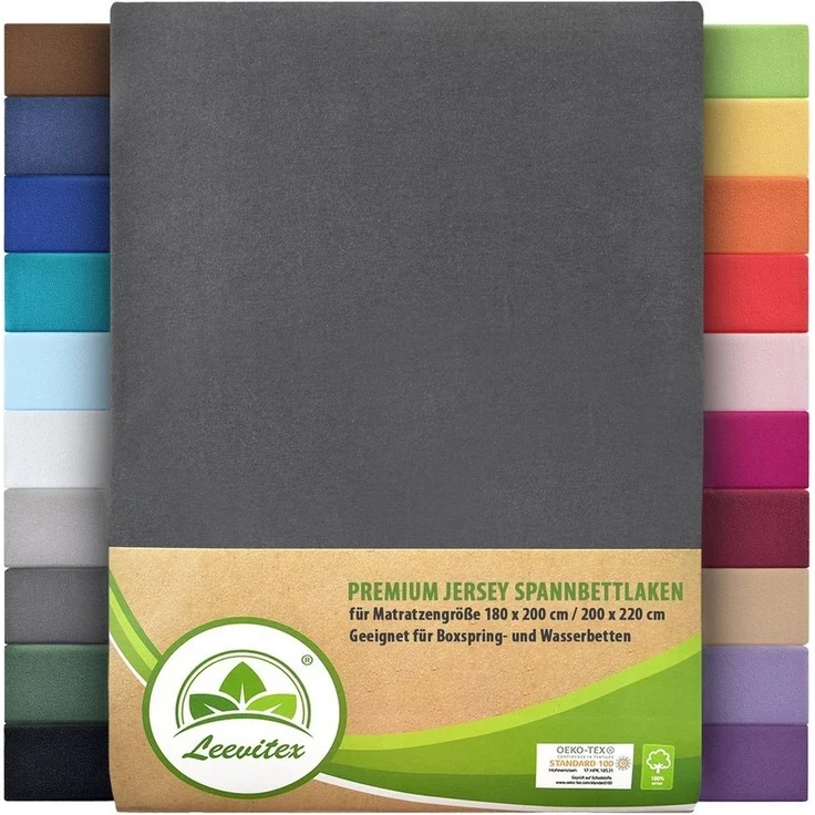 leevitex® Spannbettlaken Premium 195, Gummizug: Rundum, blickdicht, Anti-Pilling, 97% Baumwolle, 3% Elasthan, 40 cm Steg – Bild 1