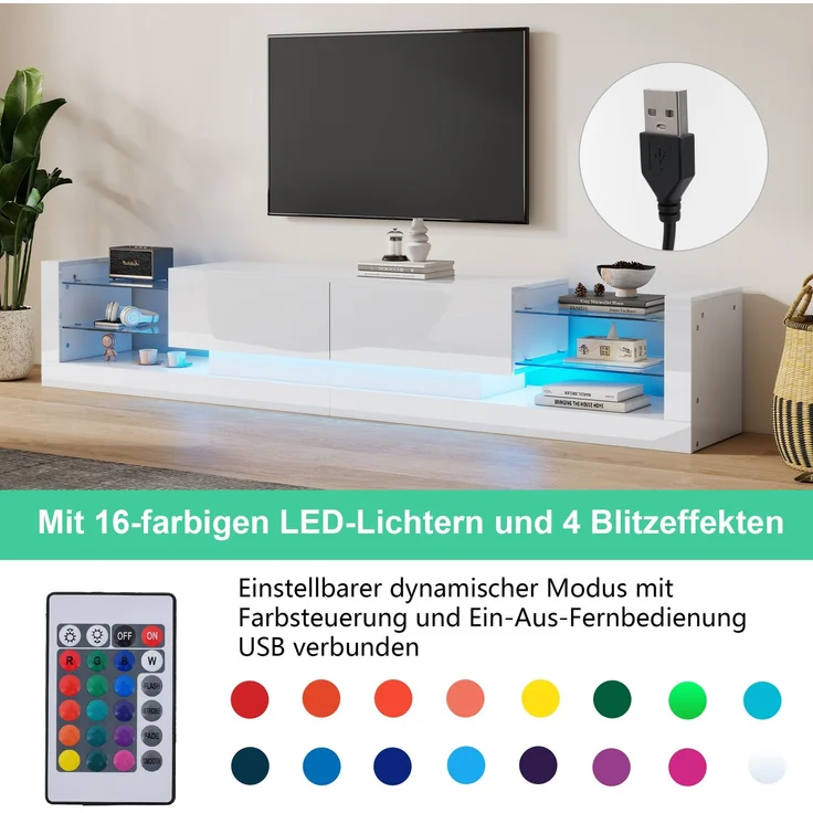 Lowboard mit LED-Beleuchtung , TV-Board, Fernsehtisch, TV-Ständer 1 St. zwei klapptür , für Fernseher bis 80 Zoll – Bild 6