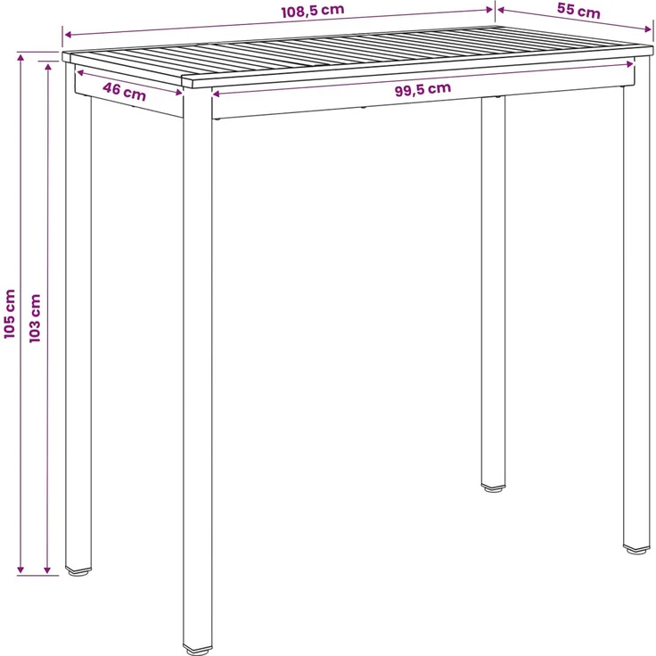 vidaXL Gartenbar-Tisch Weiß und Schwarz 108,5 x 55 x 105 cm 901778 – Bild 8