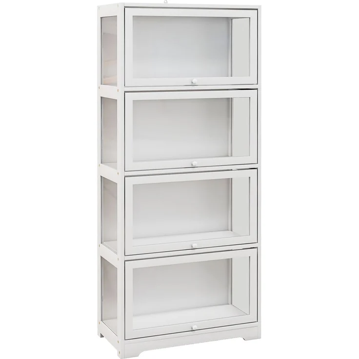 Vitrine für die Wohnzimmermöbelserie Buffet mit 4 Ebenen und Falttüren, 59 x 30 x 139 cm, weiß--Weiß--59x30x139cm--YOUDENOVA – Bild 1