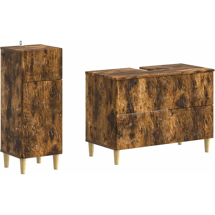 vidaXL 2-teiliges Badezimmer Schrank Set DELFT Raucheiche 3417707 – Bild 2