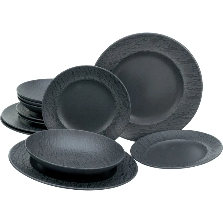 Schiefer Schwarz, Tellerset 12-tlg (mo)