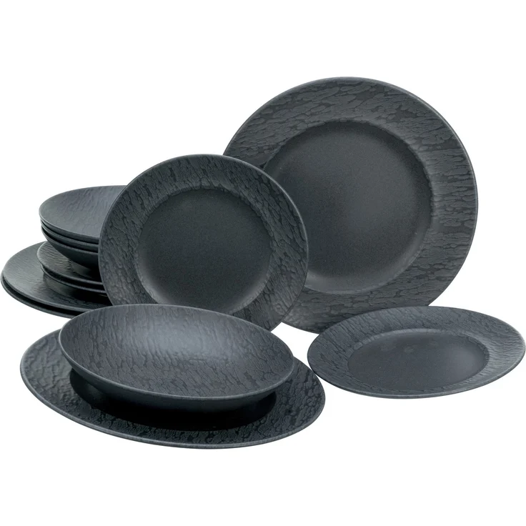 Schiefer Schwarz, Tellerset 12-tlg (mo) – Bild 1