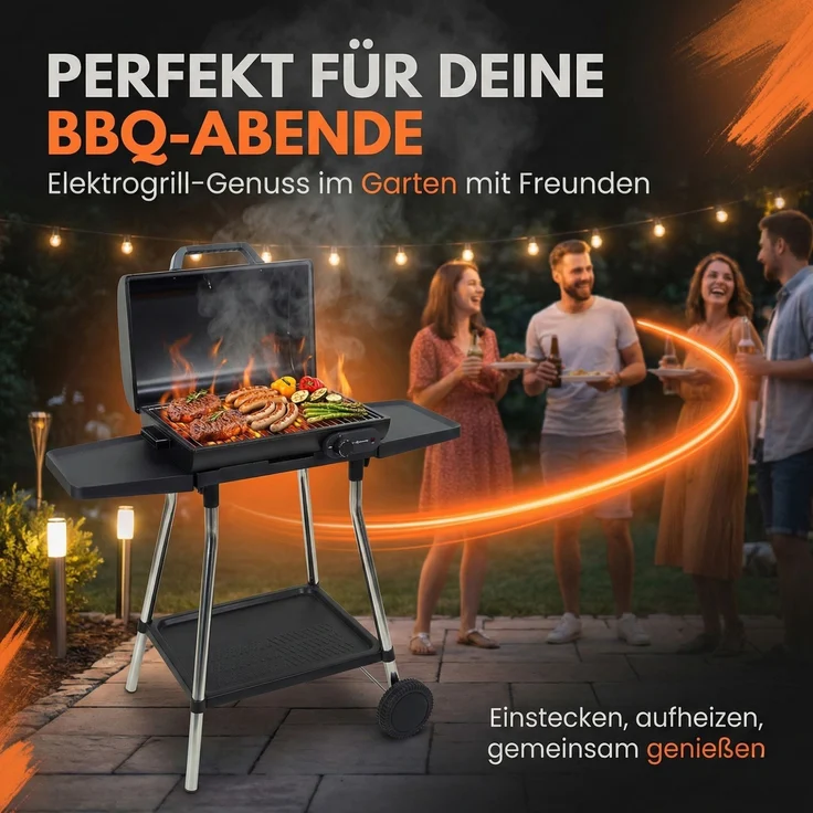 Sommertal BBQ928 2in1 Elektrogrill mit Deckel | Tischgrill & Standgrill elektrisch | Antihaft-Grillplatte + Grillrost | 2180W – Bild 7