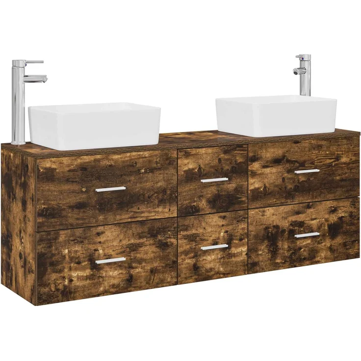 vidaXL Badezimmerschrank-Set 3 stk. Geräucherte Eiche 136 x 35 x 80 cm 3405863 – Bild 2