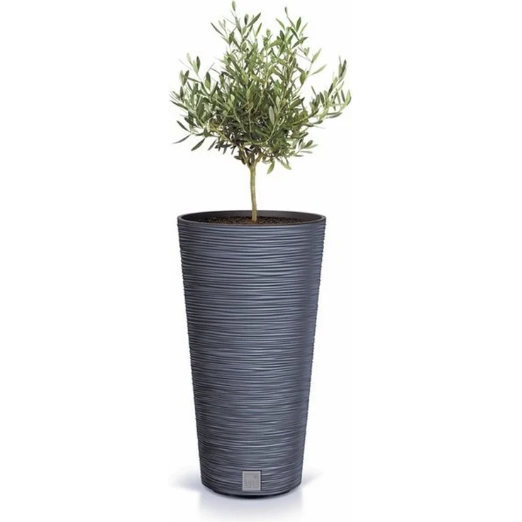 Spetebo Blumentopf Kunststoff Rillen Blumen Topf anthrazit - 58x30 cm (Stück, 1 St, Blumentopf), Rillen Design Pflanzkübel mit Einsatz – Bild 3