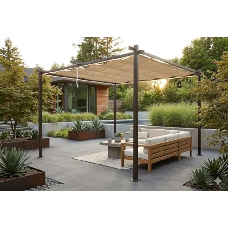 Jet-line Luxor Light Metall Pavillon, Pergola Überdachung 4 x 3 m, anthrazit-beige, mit UV-Schutz und Notüberlauf – Bild 3