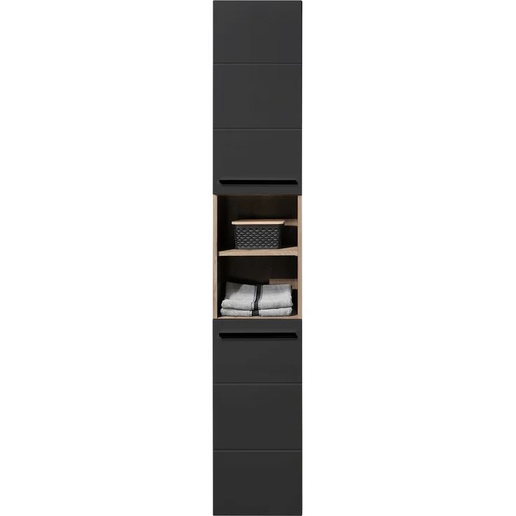 Hochschrank >Vista < 2 Türen, 6 Fächer, schwarz / viking oak Dekor - 34x190x31cm (BxHxT) – Bild 2