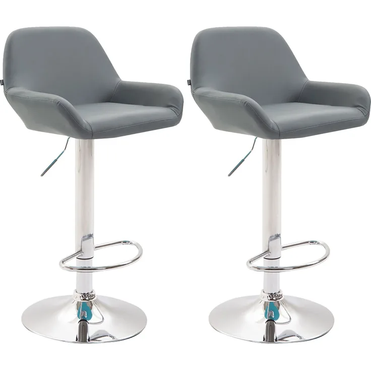DELUKE® Barhocker 2er Set DUBLIN - Grau, Kunstleder, Chrom Barhocker mit Lehne Barstuhl Tresenhocker Tresenstuhl Kneipenhocker Kneipenstuhl