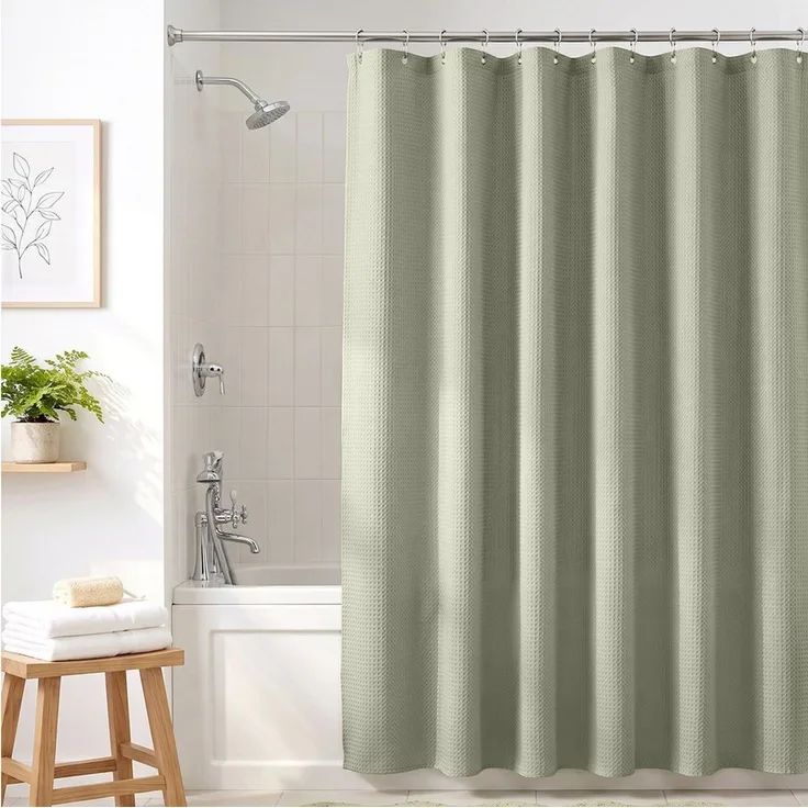 Sekey Duschvorhang Textil Duschvorhang Wannenvorhang Waschbar wasserabweisend mit Ringe Breite 180 cm (Packung, inkl. 12 Ringe), Badewannenvorh, 100% Polyester, Waffelstoff 180x200cm Grün