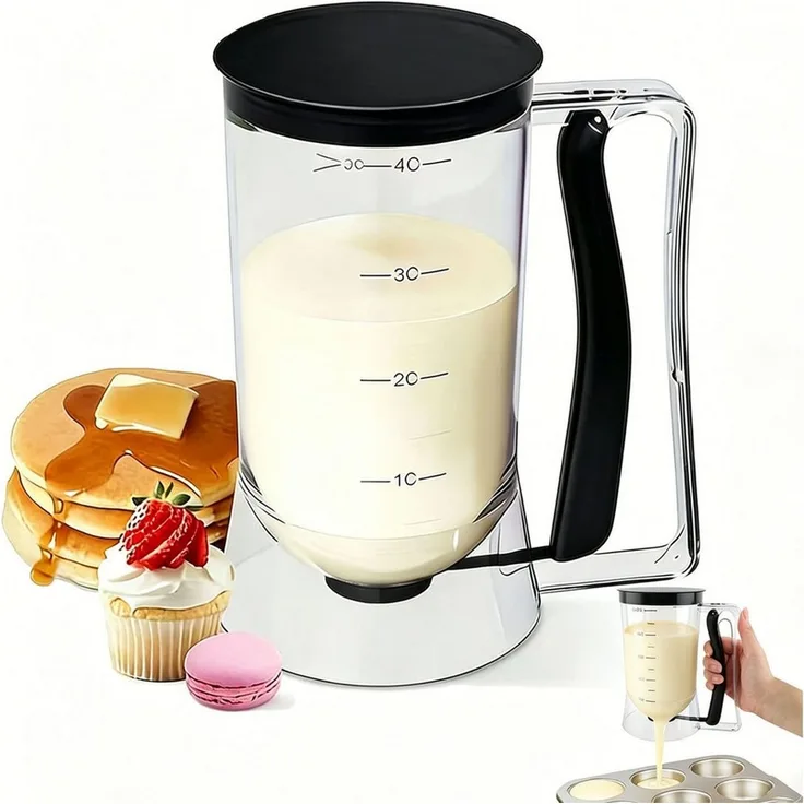 Mutig Teigportionierer Kuchen-Teig Spender, Waffel-Teigspender, 900 ml mit Deckel und Skala, (Portionskontrolle und klare Skala, DIY-Backwerkzeug zur Herstellung von Kuchen, Pfannkuchen und Muffins), Es ist das perfekte Geschenk für Backliebhaber, Köch...