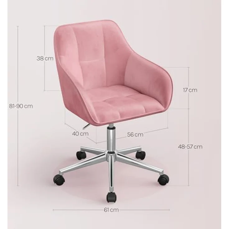 WOLTU Homeoffice Stuhl, Schreibtischstuhl, Drehstuhl, Schminkstuhl, höhenverstellbar, bis 150 kg belastbar, mit Armlehnen Samtsitz, für Schlafzimmer Büro Wohnzimmer, Rosa+Silber BS145rsw – Bild 4