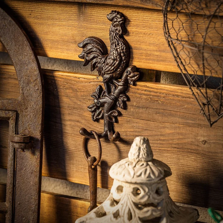 KADAX Hahn Wandhaken aus Gusseisen 12,5 x 21,5 cm, Wandgarderobe mit 2 Haken, Vintage Kleiderhaken, Wanddekoration mit praktischem Garderobenhaken (Braun) – Bild 2