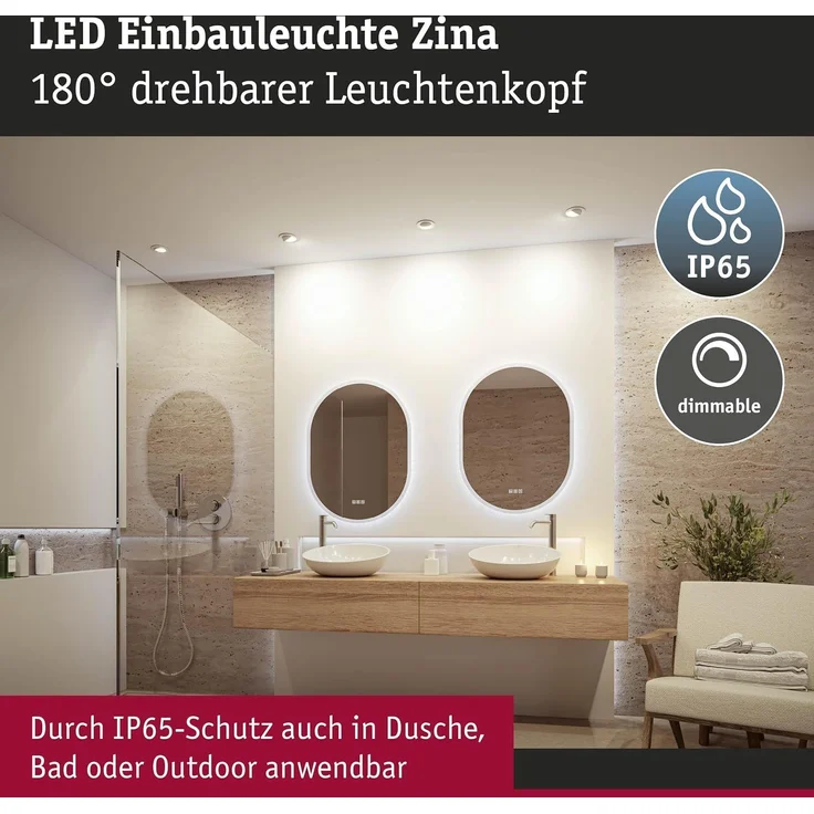 Paulmann LED-Einbauleuchte Zina 5/8 W Ø 9 cm dimmbar weiß matt – Bild 2