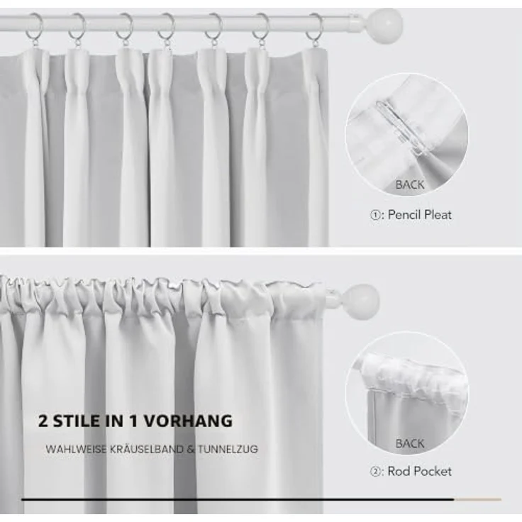Deconovo Vorhang Blickdicht mit Kräuselband Hitzeschutz Gardine Silber Grau | 2er Set, H 290 x B 140 cm, Schlafzimmer Gardinen, für Schlafzimmer, Thermal Curtains, Sichtschutz, UV-schutz, Übergardinen – Bild 5