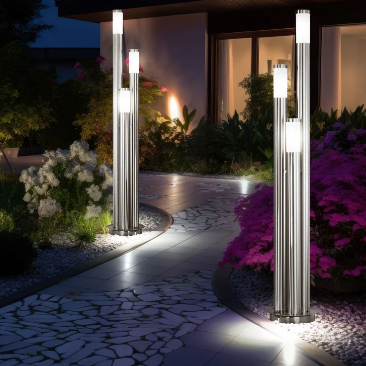 LED Stehlampe, Edelstahl silber, 3-Säulen, H 170 cm – Bild 9