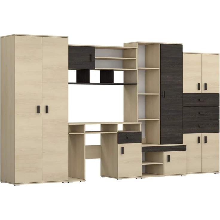 Deine Möbel 24 Jugendzimmer-Set NICO Wohnwand 350 cm mit Schreibtisch – Große Jugendzimmer, (Set, 1-tlg, Wohnwand Jugendzimmer in Esche / Eiche Canterbury Optik), inkl. Kleiderschrank, Regalen, Schubladen & Arbeitsplatz – Bild 3